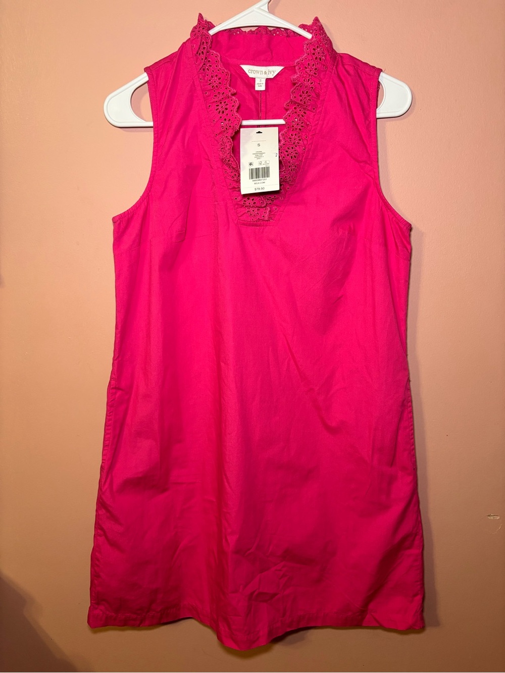 crown & ivy Hot Pink Sleeveless Eyelet V-Neck Top